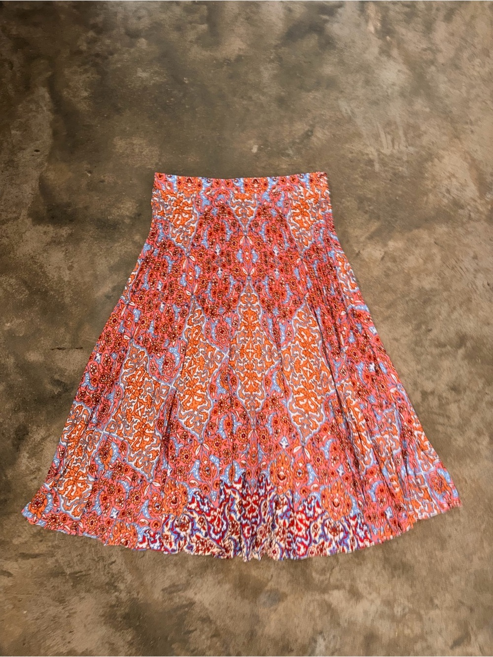 Max Edition Orange Blue Printed A-Line Midi Maxi Skirt XL Boho Flowy